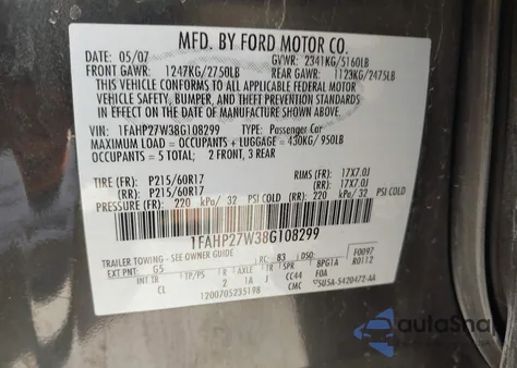 2008 Ford Taurus Sel z USA, uszkodzony, nr VIN 1FAHP27W38G108299